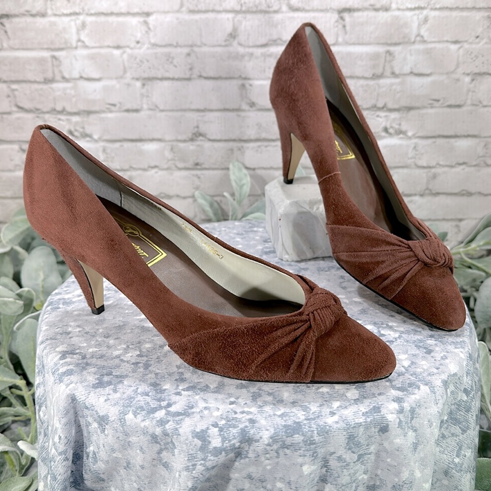 Worthington Cher Brown Suede Pleated-Knot Pointed Toe 3” Heels WMS 7.5M🤎NWOT🤎
